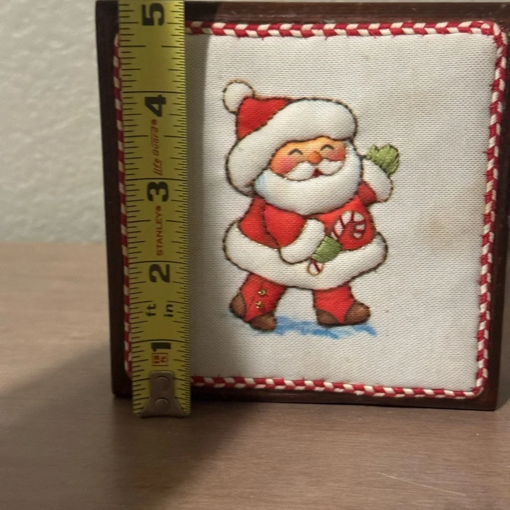 Vintage wooden Santa Embroidered Holiday Box